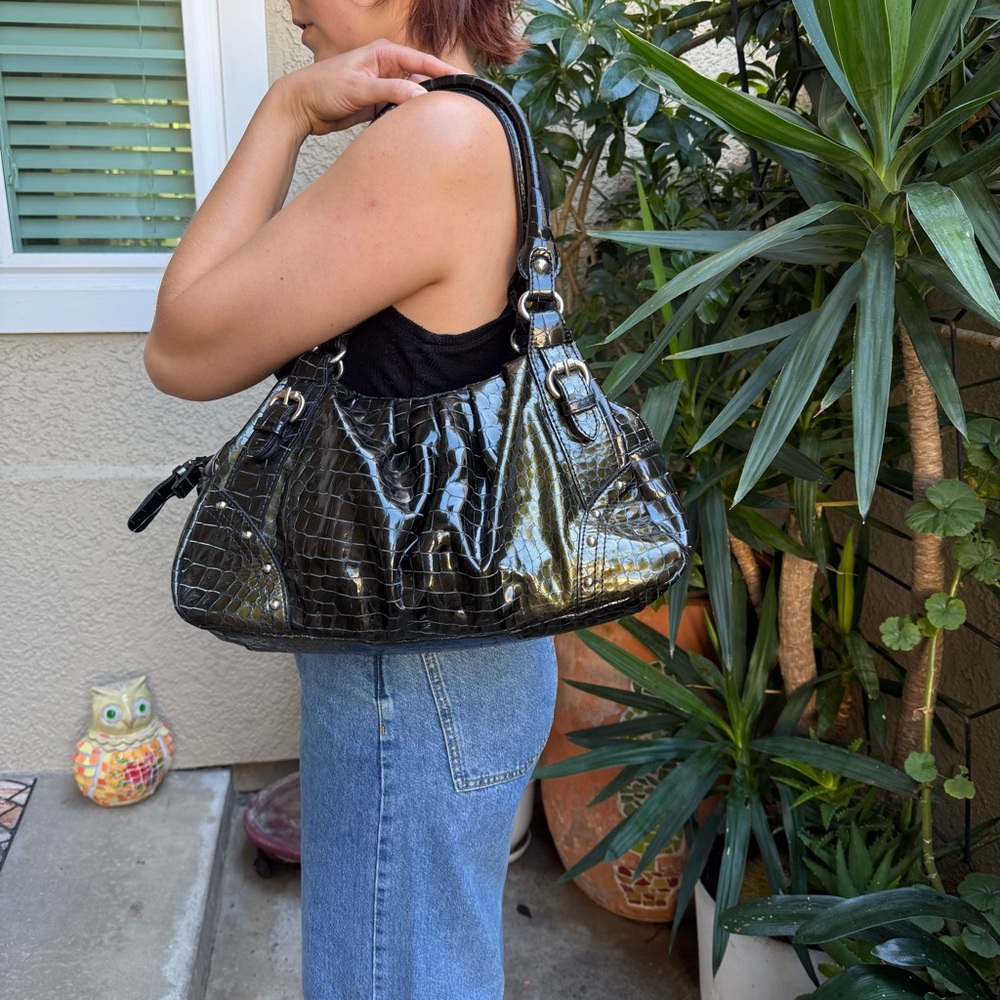 Elegant Vintage Y2K Dark Green Mania Crocodile-Embossed Leather Handbag